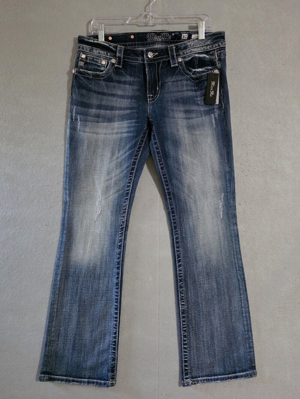 NWT Miss Me Womens Mid Rise Sequined Fleur De Lis Bootcut Denim Jeans Size 31